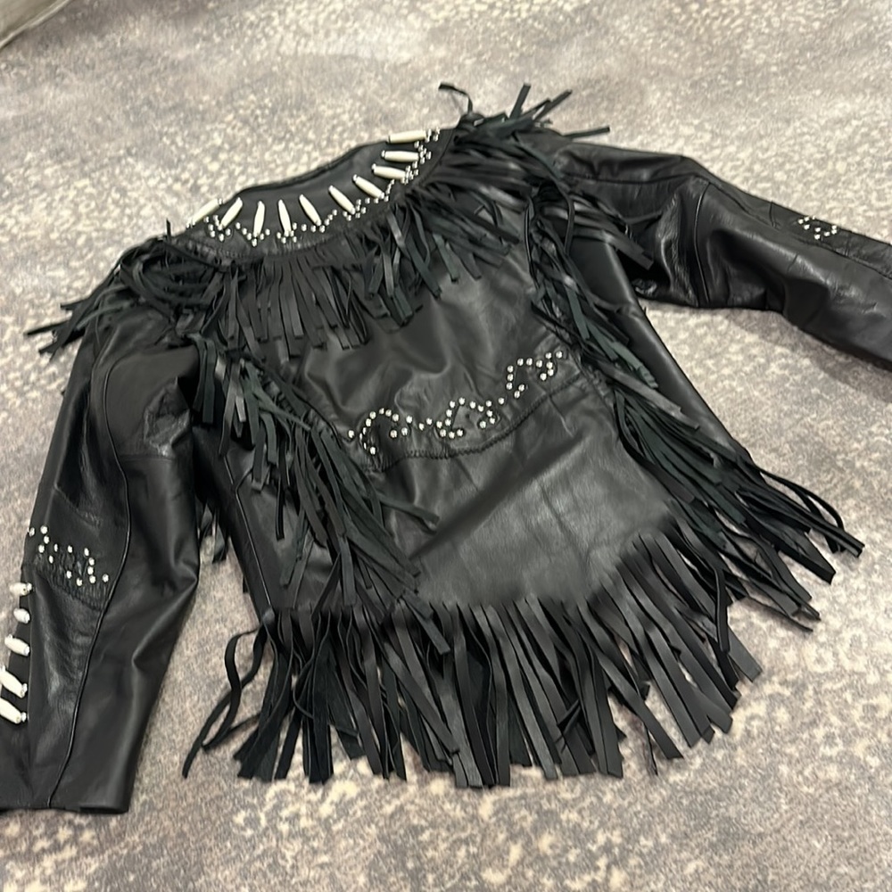 VIPZI REAL LEATHER FRINGE JACKET WITH EMBEZZLEMENTS NWT SIZE S - Picture 9 of 13